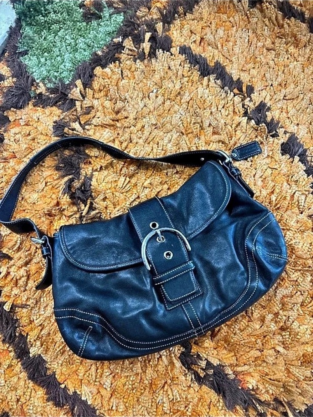 Coach Soho Buckle Flap Shoulder Bag Leather Blue